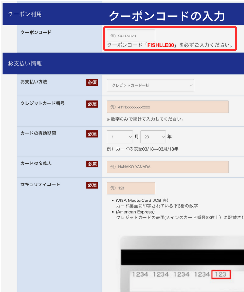 fishilleのクーポンコード入力